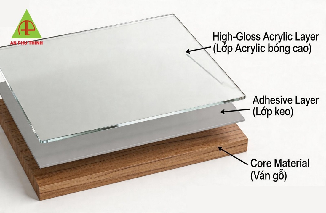 cấu tạo MDF phủ Acrylic 